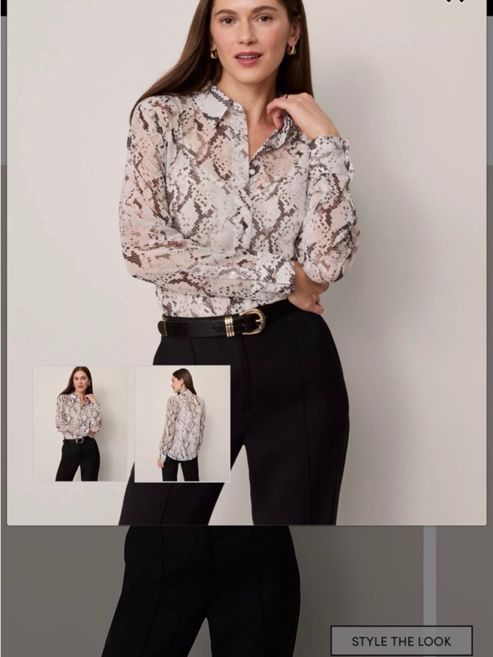 Ann Taylor Sheer Snake Print Button-Down Blouse - Cream & Brown